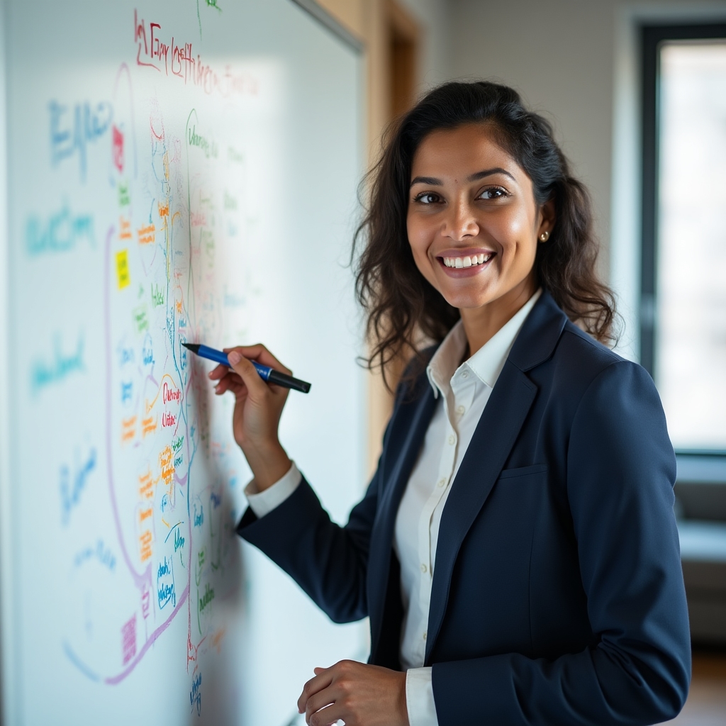 Person mapping out an adaptive personal learning framework on a whiteboard